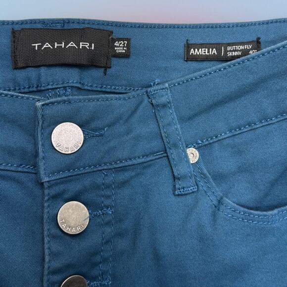 TAHARI Women’s 4 / 27 Blue AMELIA Button-Fly Skinny Jeans - Picture 2 of 4